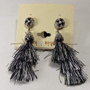 Silver tone Metal embossed drop dangle Tassel Earrings